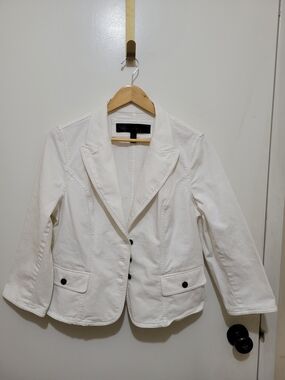 Apostrophe White Denim Tailored Women's Blazer - Size 14P